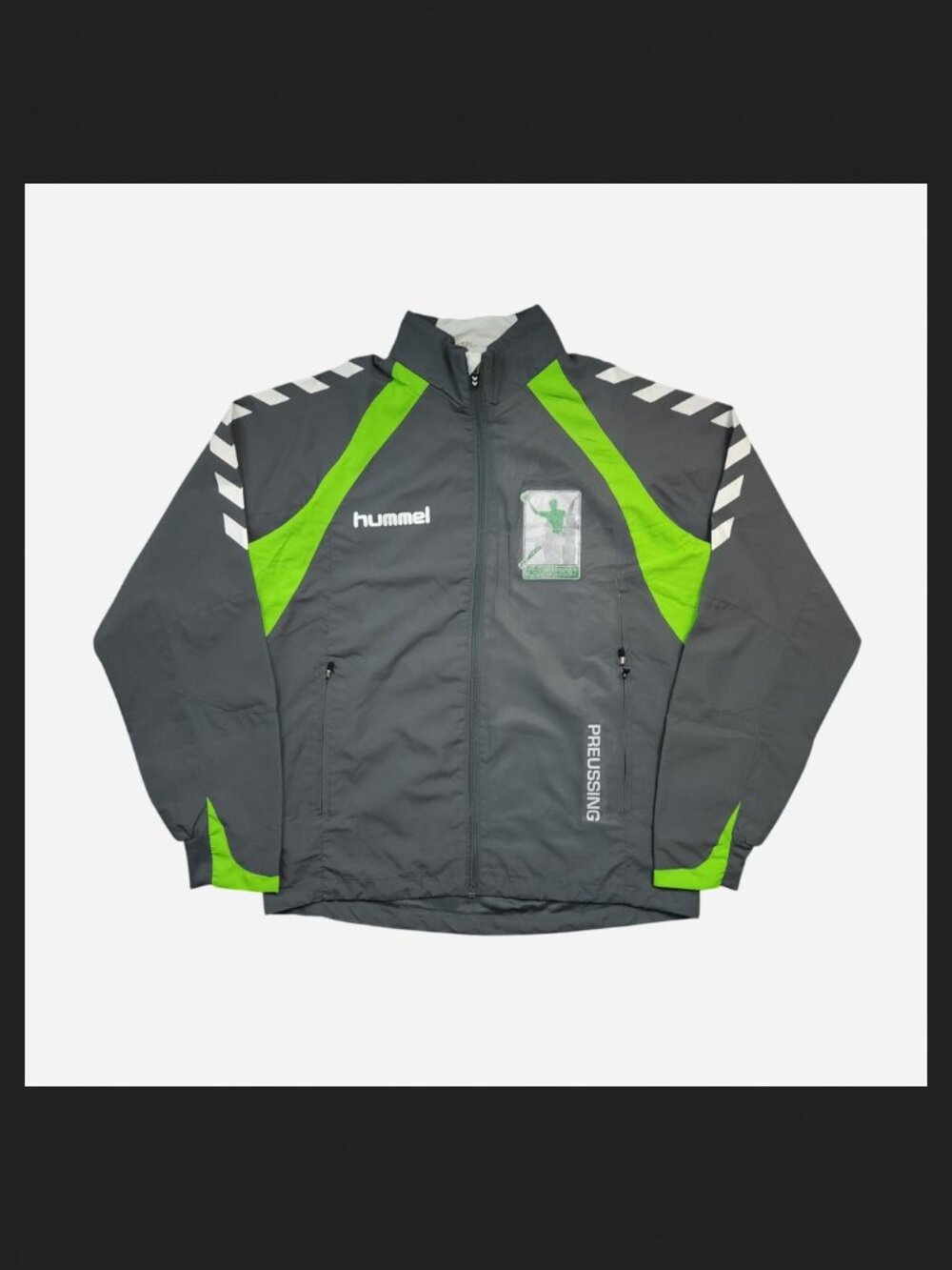 Hummel full zip raglan track jacket in grey w/ green & white highlights